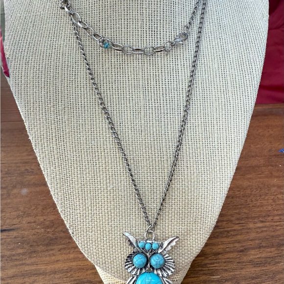 Jewelry - Silver and Turquoise Owl Pendant Necklace